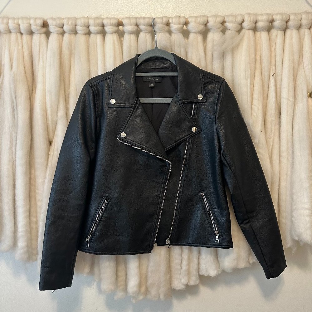 Ann Taylor Faux Leather Moto Jacket, Black, Sz 2